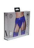 Ouch! Vibrating Strap-on Thong with Adjustable Garters Royal Blue XS/S