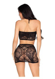Leg Avenue Lace Bra Top and Mini Skirt with Rosette Accents (2 Piece) - Black - O/S
