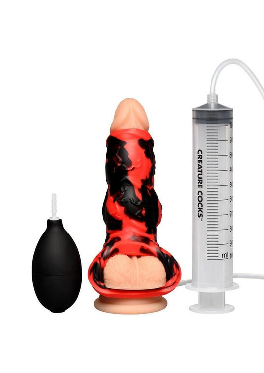 Creature Cocks Hell Hound Squirting Silicone Penis Enhancer - Red/Black