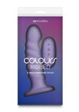 Colours Ribbed Rechargeable Silicone Vibrating Dildo with Remote Control 6in - Purple