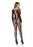Leg Avenue Net and Lace Crotchless Lingerie Jumpsuit - O/S - Black