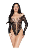 Leg Avenue Net and Lace Crotchless Teddy - O/S - Black