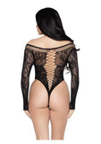 Leg Avenue Net and Lace Crotchless Teddy - O/S - Black