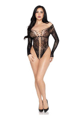 Leg Avenue Net and Lace Crotchless Teddy - O/S - Black
