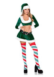 Leg Avenue HoHo Hottie, Velvet Crop Top with Faux Fur Trim, Mini Skirt, Belt and Santa Hat (4 Piece) - Green/White