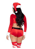 Leg Avenue Christmas Cutie Costume, Velvet Crop Top with Faux Fur Trim, Shorts, Belt and Santa Hat (4 Piece) - Red/White
