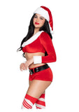 Leg Avenue Christmas Cutie Costume, Velvet Crop Top with Faux Fur Trim, Shorts, Belt and Santa Hat (4 Piece) - Red/White