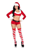 Leg Avenue Christmas Cutie Costume, Velvet Crop Top with Faux Fur Trim, Shorts, Belt and Santa Hat (4 Piece) - Red/White