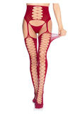Lyra Faux Lace-Up Stockings with Attached Garter Belt – Burgundy