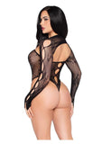 Leg Avenue Keyhole Net and Lace Crotchless Teddy with Rosette Accents and Matching Shrug (2 Piece) - Black - O/S