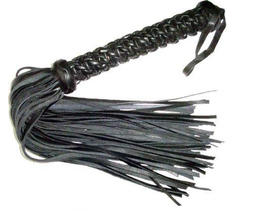 22" LONG BLACK LEATHER FLOGGER WITH BRAIDED HANDLE