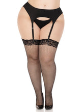 Leg Avenue Plus Size Lace Top Fishnet Thigh Highs - Queen OS - Black