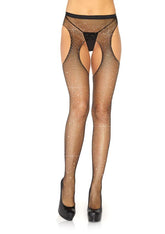 Leg Avenue Crystalized Fishnet Suspender Pantyhose - OS