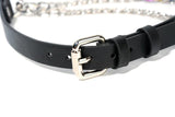 BLACK LEATHER DOG COLLAR WITH CHAIN AND HEART SHAPED LOCK
