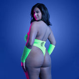 Fantasy Lingerie Glow Pressure Point UV Reactive Rhinestone Teddy & Gloves