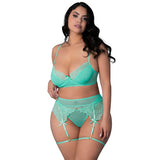 Magic Silk Caribbean Crush Demi Bra & Thong with Garter Set Aqua Glow