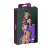 Magic Silk Glimmer High Neck Crop Top, Flowy Skirt & Tanga Set Purple Disco