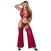 Magic Silk Black Cherry Plunge Top with Removable Chaps & Cheeky Panty Cherry- Queen OS