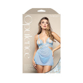Opulence Split Pearl Cup Bralette, Detachable Skirt & Adjustable Pearl G-String Light Blue