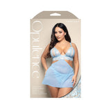 Opulence Split Pearl Cup Bralette, Detachable Skirt & Adjustable Pearl G-String Light Blue