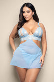 Opulence Split Pearl Cup Bralette, Detachable Skirt & Adjustable Pearl G-String Light Blue