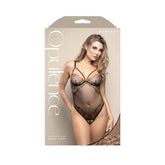 Fantasy Lingerie Opulence Crotchless Pearl Cage Neckline Teddy with Adjustable Pearl G-String Black