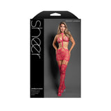 Unmatched Bralette & Harness Skirt with Gartered Stockings Hot Pink O/S - BOXED
