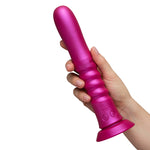 Romp Jiggle Rechargeable Silicone Thrusting Vibrating Dildo with Suction Cup - Pink