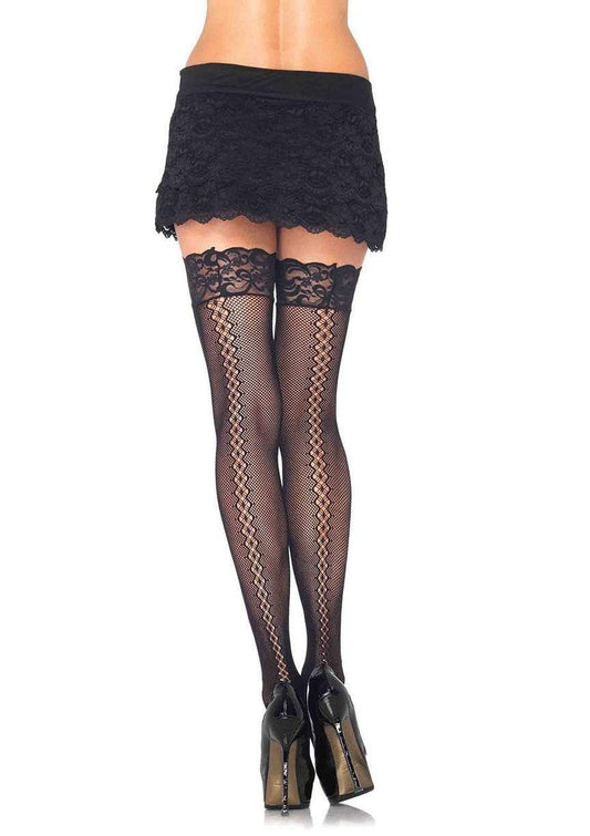 Leg Avenue Stay Up Micro Net Thigh Highs with Diamond Twist Backseam - OS