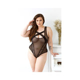 Fantasy Lingerie Curve Audrey Criss-Cross Mesh Bodysuit Black
