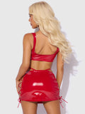TRINITY PATENT LACE UP BRALETTE, SKIRT & G-STRING SET