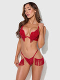 PHOENIX FAUX LEATHER & FRINGE PUSH UP BRA & THONG SET