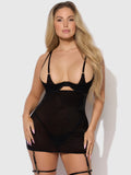 YASMINE SHIMMER MESH O-RING THIGH GARTER CHEMISE SET