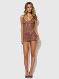 ALIA LEOPARD MESH UNDERWIRE CHEMISE & G-STRING SET