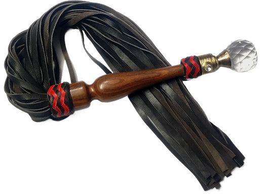 EXOTIC WOODEN HANDLE FLOGGER WITH CRYSTAL TOP