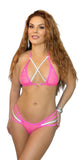 W1654 - Hot Pink Sequin Strappy Thong & Bra Set