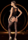 FISHNET & LACE CATSUIT BLACK