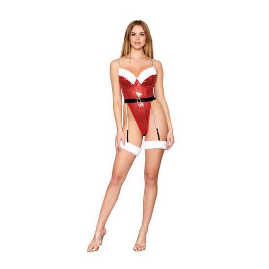 Dreamgirl Sequined and Faux-Fur Trimmed Santa Teddy Costume Ruby