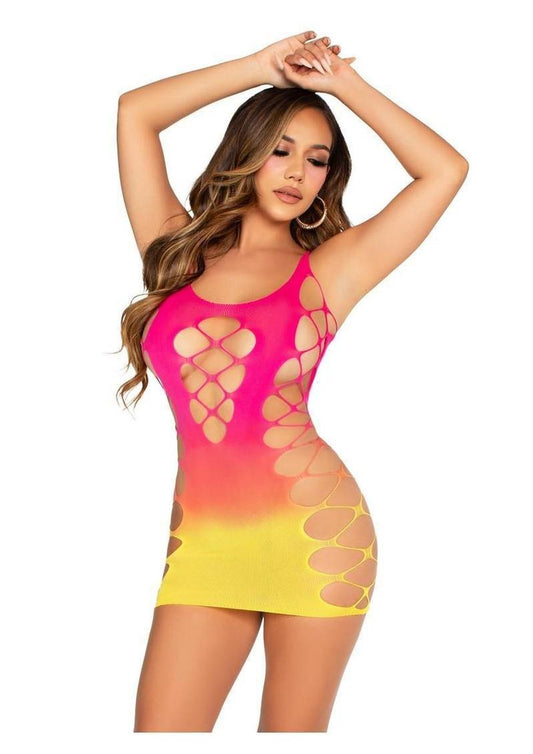 Leg Avenue Seamless Ombre Faux Lace Up Mini Dress -Sunset - O/S