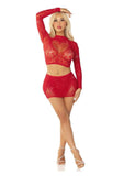 Leg Avenue Rhinestone Lace and Net Crop Top (2 Piece) - OS - Black
