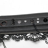 WIDE BAND GOTHIC COLLAR WITH SPIKES, CHAIN AND LACE