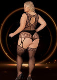 FISHNET & LACE CATSUIT BLACK