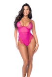 Pink Scallop Trimmed Lace Bodysuit