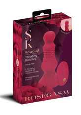 Secret Kisses Thrusting Rechargeable Silicone Rosebud Buttplug with Remote Control - Red