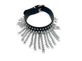 BLACK LEATHER COLLAR WITH WATERFALL CHAINS