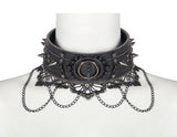 WIDE BAND GOTHIC COLLAR WITH SPIKES, CHAIN AND LACE