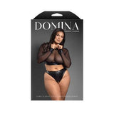 Fantasy Lingerie Domina Embossed Faux Leather Mesh Long Sleeve Top & Crotchless Thong