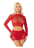 Leg Avenue Rhinestone Lace and Net Crop Top (2 Piece) - OS - Black