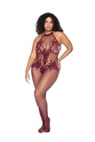 Halter and Crotchless Floral Body Stocking