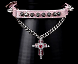 EXOTIC PINK LIZARD PRINT GOTHIC COLLAR WITH CROSS & SPIKES